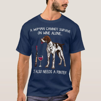 ポインタとワインおもしろい犬 Tシャツ