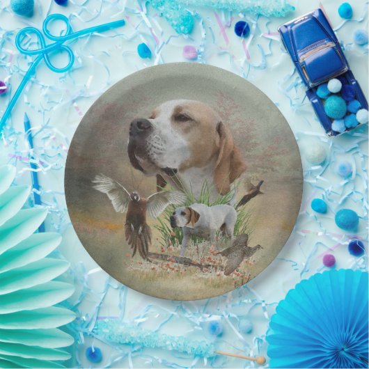 ポインタを持つキジの狩り，アート ペーパープレート (パーティー)