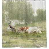 ポインタを持つキジ狩り シャワーカーテン (正面)