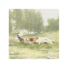 ポインタを持つキジ狩り メタルプリント