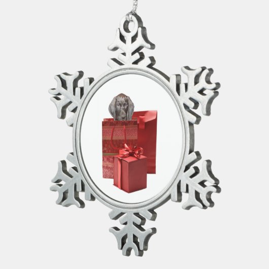 ポインターの子犬のクリスマスのギフト スノーフレークピューターオーナメント (右)