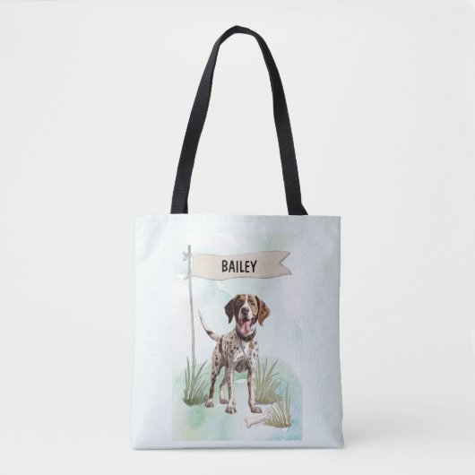 ポインターの水彩画 オーダーメイドの犬 トートバッグ (正面)