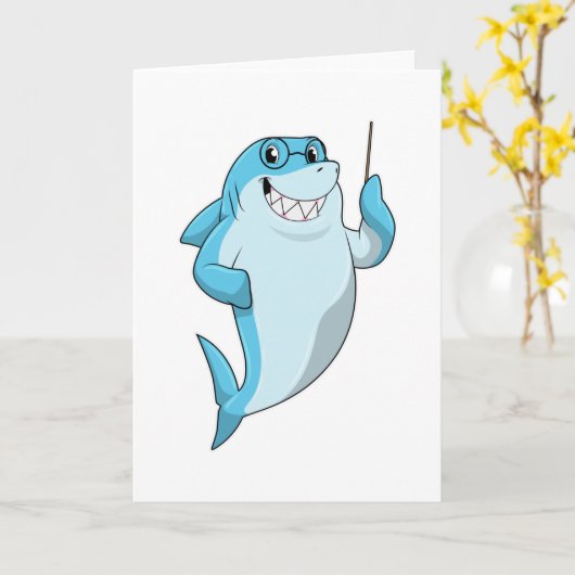 ポインターを持つ教師としてのサメ カード (黄色い花)