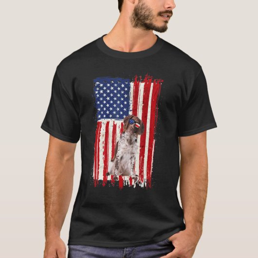 ポインタードッグアメリカ国旗の愛国的独立4 Tシャツ (正面)