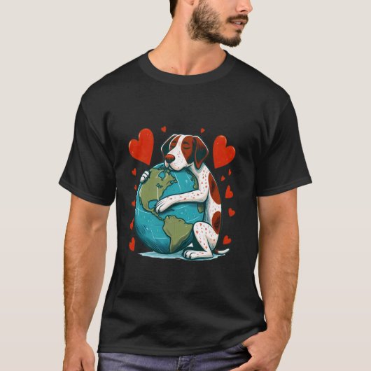 ポインター犬アースデー抱擁愛オーナーハグ飛行機 Tシャツ (正面)