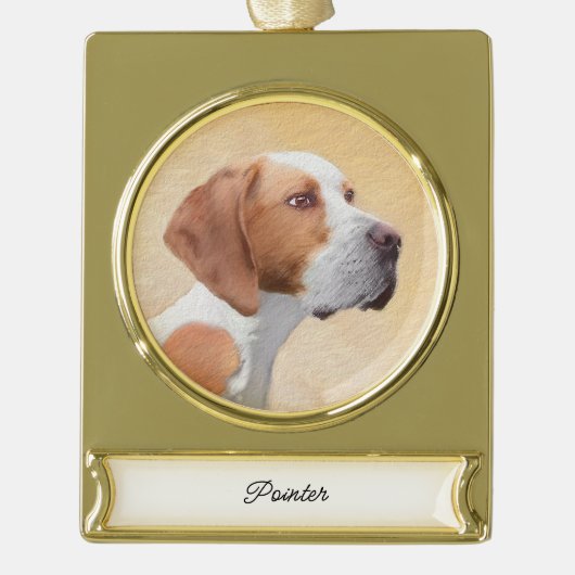 ポインタ絵画ズ – かわいいオリジナルドッグアート金ゴールドプラット ゴールドプレートバナーオーナメント (正面)