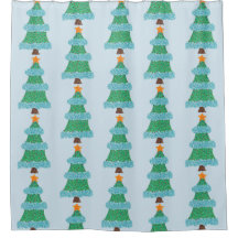 ポインティリシスクリスマスツリーシャワーカーテン