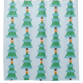 ポインティリシスクリスマスツリーシャワーカーテン シャワーカーテン