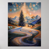 ポインティリストの星空の冬の木スタイル ポスター (正面)