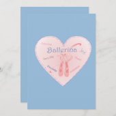 ポインテシューズと用語を使用したバレエハート 招待状 (正面/裏面)