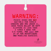 ポインテシューズ警告ズホットピンク メタルオーナメント (裏面)