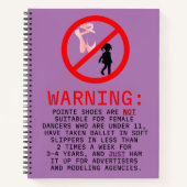 ポインテシューズ警告ズラベンダーパーソナライズされた ノートブック (正面)