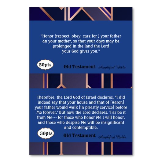 ポイントが付いている聖なる書物、経典カード テーブルナンバー (裏面)