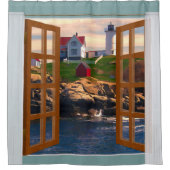 ポイントの日没の窓の眺めの灯台 シャワーカーテン (正面)