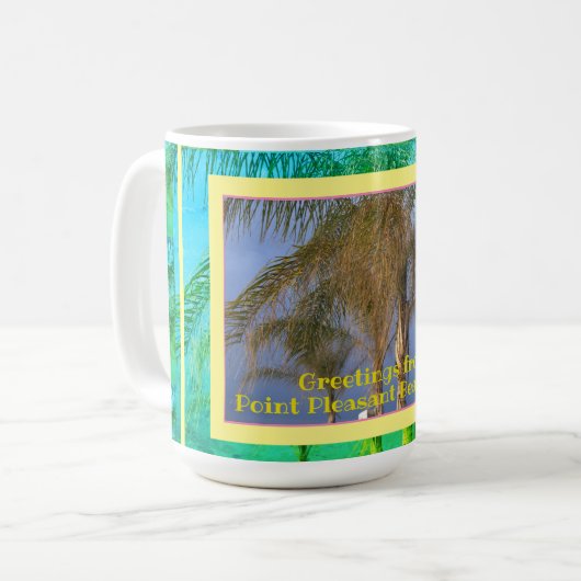 ポイントプレザントビーチからの挨拶NJマグ コーヒーマグカップ (正面左)