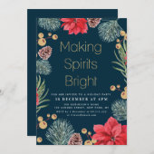 ポインモダンセチアフローラブルーホリデーパーティー 招待状 (正面/裏面)