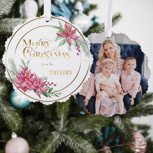 ポインモダンセチアリースと書道写真 オーナメントカード