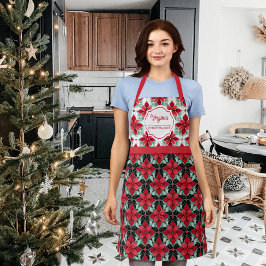 ポインモダンセチア柄のクリスマスシェフ エプロン