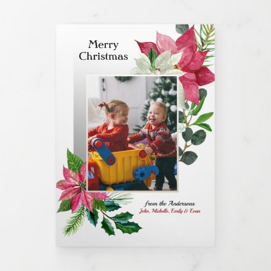 ポインモダンセチア、ホリー&パイン写真 三つ折りカード (カバー)