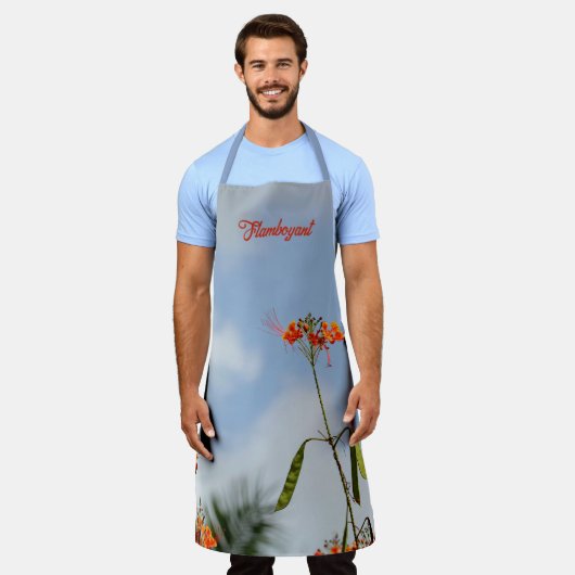 ポイン王室のシアナフラムボーヤントフラワースカイブルー エプロン (着用した状態)