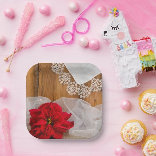 ポイン素朴セチアとレース冬の田舎の結婚式 ペーパープレート (パーティー)