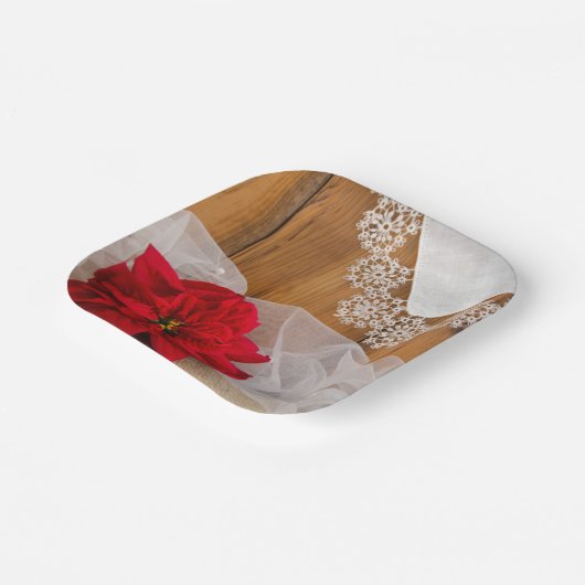 ポイン素朴セチアとレース冬の田舎の結婚式 ペーパープレート (傾斜あり)