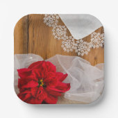 ポイン素朴セチアとレース冬の田舎の結婚式 ペーパープレート (正面)