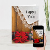 ポイン素朴セチア花と格子柄ハッピーユール(キリスト降誕祭) シーズンカード