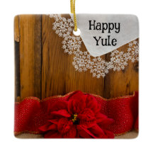 ポイン素朴セチア花と赤リボン幸せユール（キリスト降誕祭）