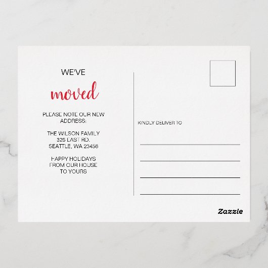 ポイン素朴セティアズベリー引っ越しましたホリデイ 箔招待状ポストカード (裏面)