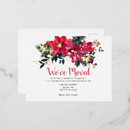 ポイン素朴セティアズベリー引っ越しましたホリデイ 箔招待状ポストカード (正面/裏面)