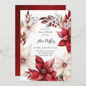 ポイン赤と白セチアリースブライダルシャワー 招待状 (正面/裏面)