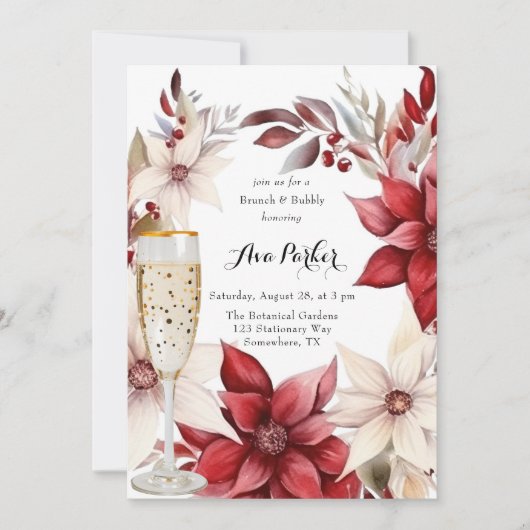 ポイン赤と白セチアリースブランチ&バブリー 招待状 (正面)