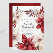 ポイン赤と白セチアリースブリデスメイドランチ 招待状 (正面/裏面)