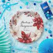 ポイン赤と白セチアリース水の色結婚の ペーパープレート (パーティー)