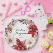 ポイン赤と白セチアリース水の色結婚の ペーパープレート (パーティー)