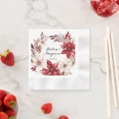 ポイン赤と白セチアリース水の色結婚の 縁ありカクテルナプキン (インサイチュ)