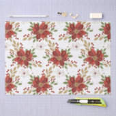 ポイン赤と白セチア&金ゴールドグリッタークリスマス 薄葉紙 (クラフト)