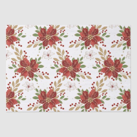ポイン赤と白セチア&金ゴールドグリッタークリスマス 薄葉紙 (正面)