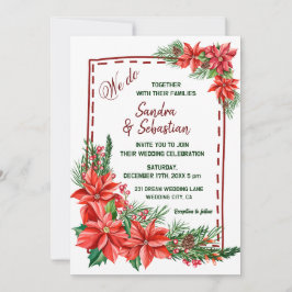 ポイ素朴ンセチアフローラレッド結婚クリスマス 招待状