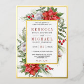 ポイ素朴ンセチアフローラ結婚クリスマス 箔招待状 (正面)