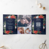 ポイ素朴ンセチアQRコードクリスマス海軍結婚ズ 三つ折り招待状 (内部)