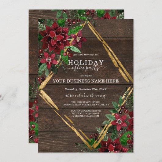 ポイ素朴ンセッティアフローラウッドホ企業のリデイ 招待状 (正面/裏面)