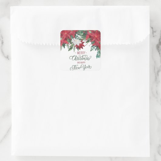 ポイ赤と白ンセチア・ブーケ スクエアシール (バッグ)