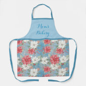 ポイ赤と白ンセッティアズオンスカイブルーパーソナライズされた エプロン (正面)