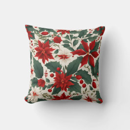 ポイ赤と白ンセッティア花とホリーベリー クッション