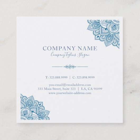 ポウエダーブルー華美トライバルマンダルコーナーフレーム スクエア名刺 (裏面)