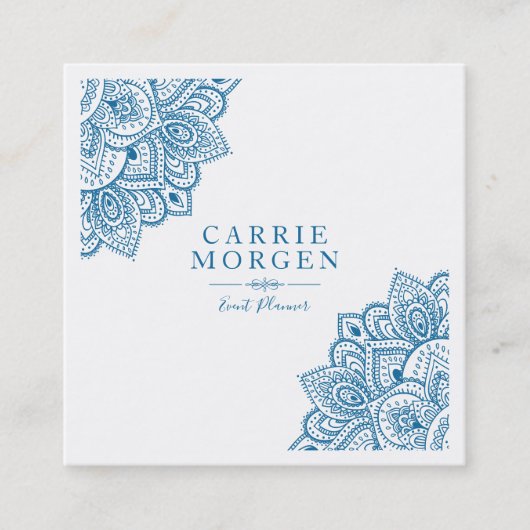 ポウエダーブルー華美トライバルマンダルコーナーフレーム スクエア名刺 (正面)