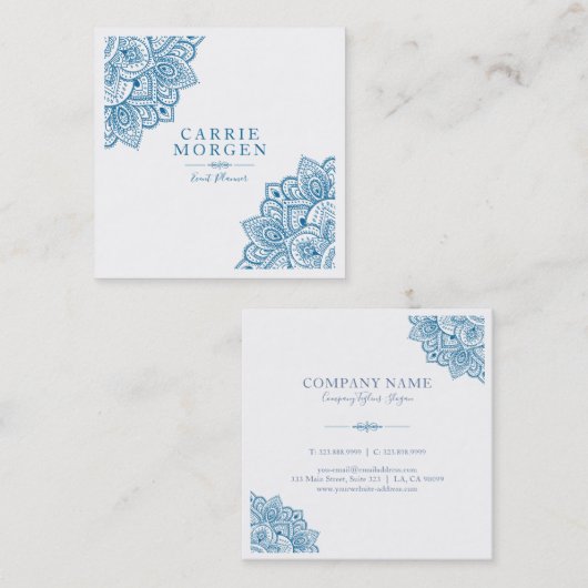 ポウエダーブルー華美トライバルマンダルコーナーフレーム スクエア名刺 (正面/裏面)