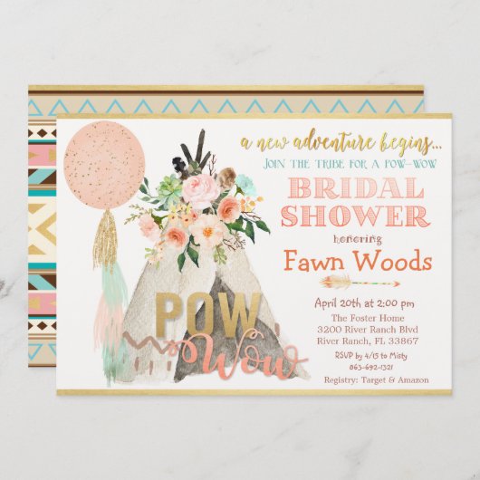 ポウワウワウトライバルテペブライダルシャワー招待 招待状 (正面/裏面)